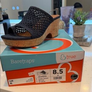 BareTraps Dark Denim Perforated Cork Wedge Mule